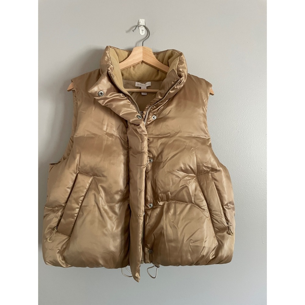 Beyond Yoga Puffer Vest Womens L Gold Satin Full Zip Sleeveless Jacket Gorpcore